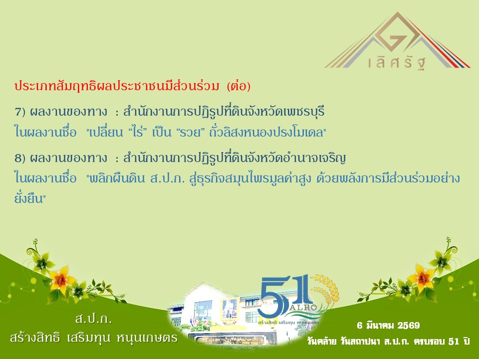 title - 15 ผลงาน กับการส่งเข้าประกวดรับรางวัลเลิศรัฐ ประจำปี พ.ศ. 2569 ของสำนักงานการปฏิรูปที่ดินเพื่อเกษตรกรรม (ส.ป.ก.)